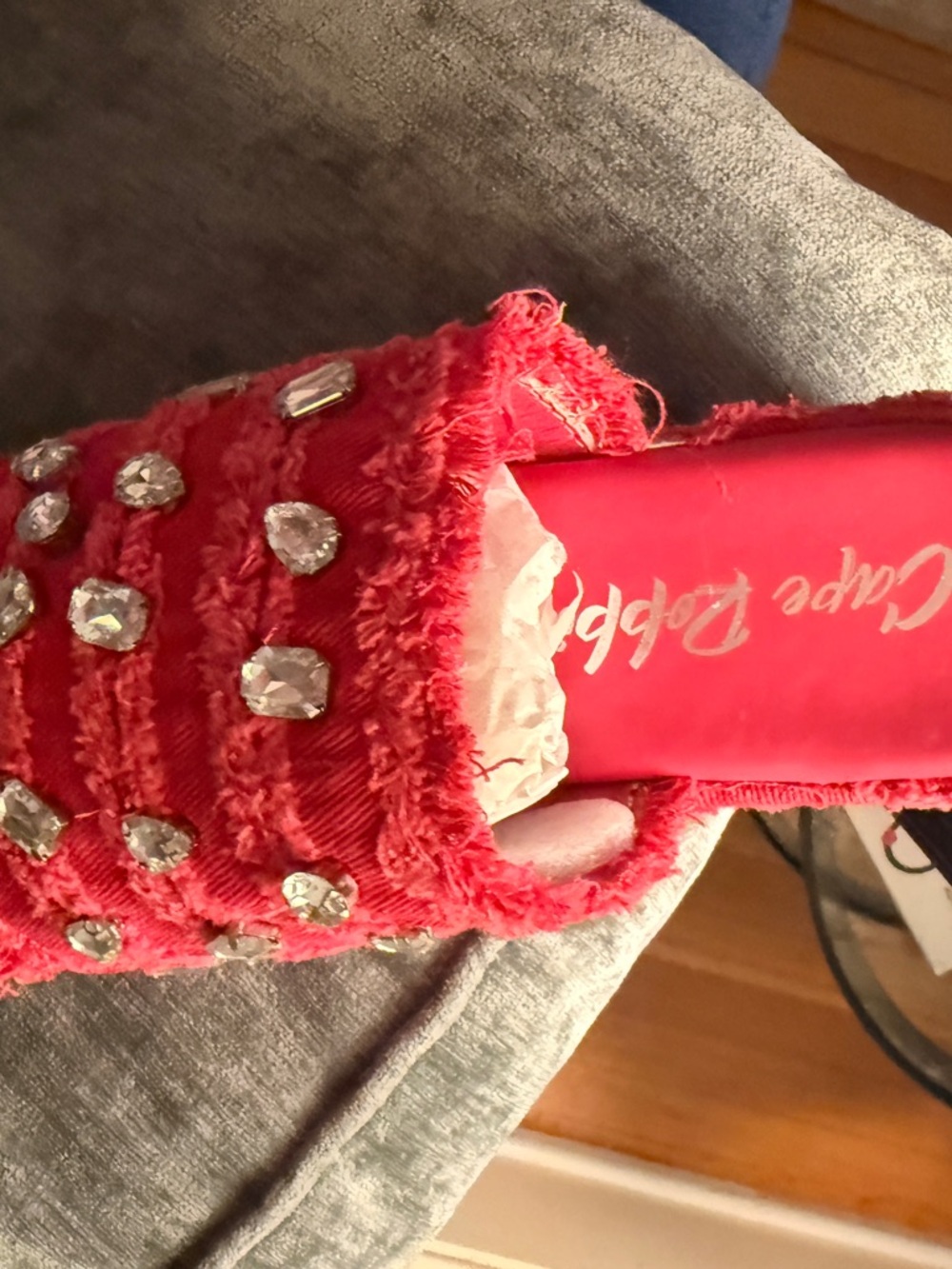 Cape Robbin Coral Jeweled Frayed Slide